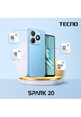 TECNO Смартфон Spark 20 (KJ5n) 6.56" 8/256ГБ, 2SIM, 5000мА•год, Magic Skin Blue