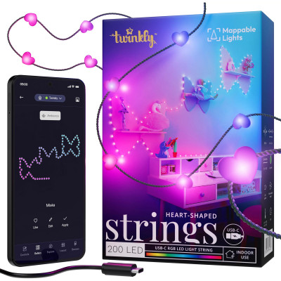 Twinkly Гірлянда Smart LED Twinkly Candies Heart RGB 200 IP20 12м USB-C кабель зелений без БР