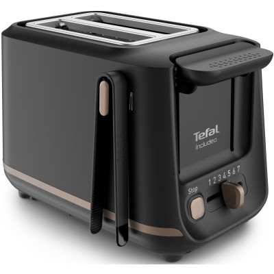 Tefal Тостер Includeo 850Вт, розморожування, щипці, термопластик, чорний
