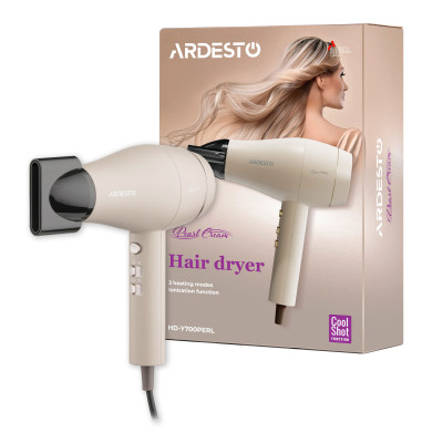 ARDESTO Фен Pearl Cream HD-Y700PERL, 1800-2000Вт, 2 швидкості, 3 темп.режими, бежевий ARDESTO Фен Pearl Cream HD-Y700PERL, 1800-2000Вт, 2 швидкості, 3 темп.режими, бежевий