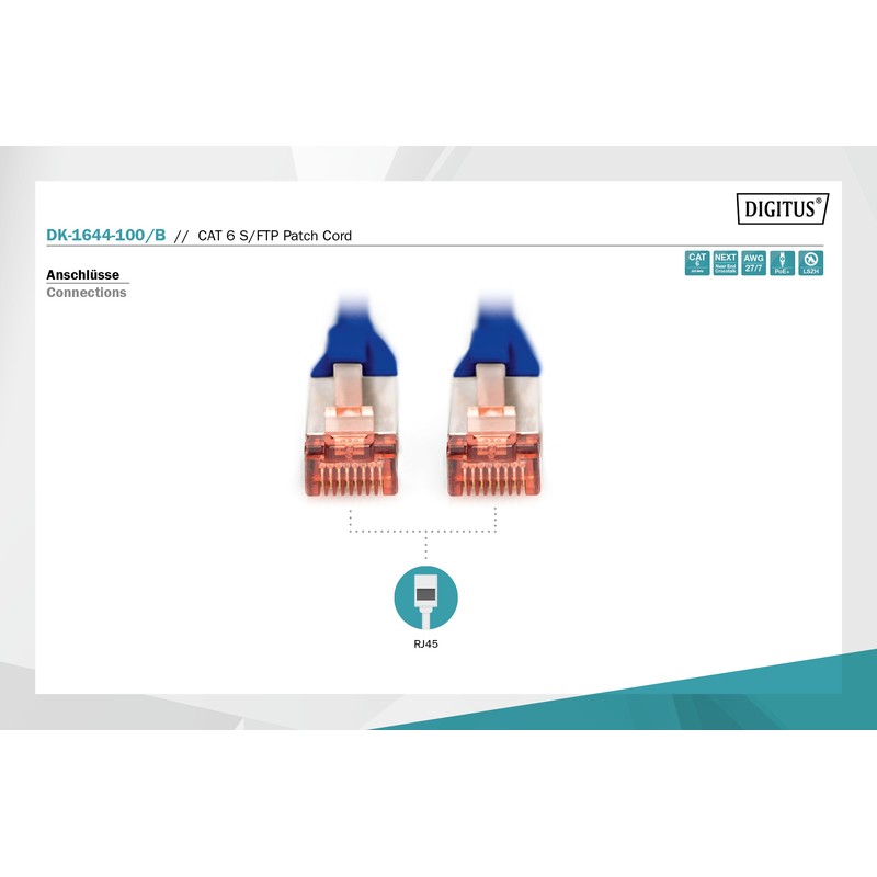 Digitus Патч-корд CAT 6 S-FTP, 10м, AWG 27/7, LSZH, синій