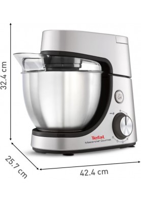 Tefal Кухонна машина Masterchef Gourmet 1100Вт, чаша-нержавіюча сталь, корпус-метал, насадок-6, сірий