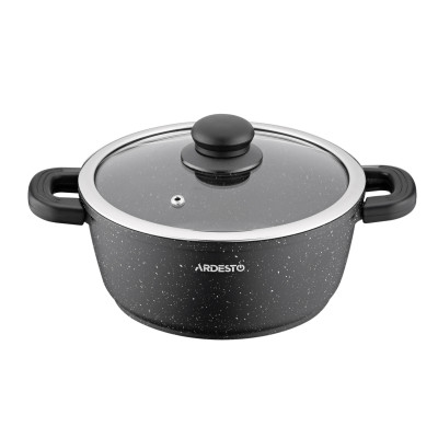 ARDESTO Каструля Gemini Anzio, скляна кришка, 20 см, чорний мармур, алюміній