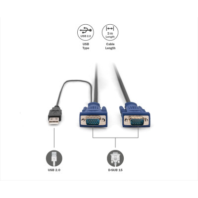 Digitus Кабель KVM Cable Set, VGA, PS/2-Mouse, PS/2-Keyboard, USB black, 3м