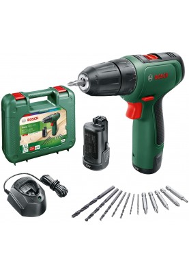 Bosch Шуруповерт-дриль EasyDrill 1200, 12В, 2х1.5Ач, 30Нм, набір свердл і біт, 0.94кг, кейс