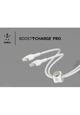 Belkin Кабель USB-С - USB-C плетений, силіконовий, з ремінцем на магніті, 1м, білий