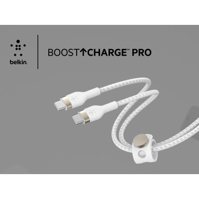Belkin Кабель USB-С - USB-C плетений, силіконовий, з ремінцем на магніті, 1м, білий