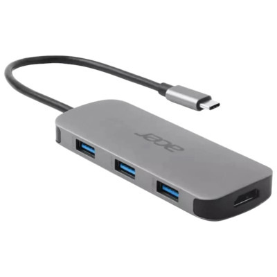 Acer Хаб 7in1 USB-С > 3xUSB-A3.2/HDMI/USB-C/PD/SD, 0.15м, сірий