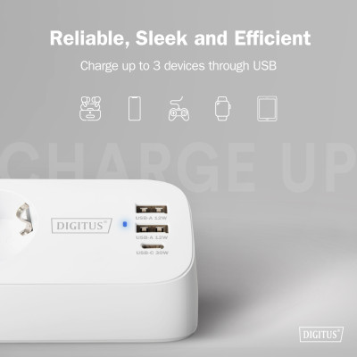 Digitus Блок розеток DIGITUS Office, 3xSchuko, 2xUSB-A, 1xUSB-C, 16A, 1.5м, вилка Schuko, білий