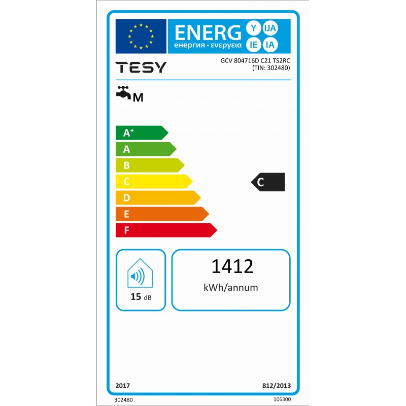 Tesy Водонагрівач електр. Modeco Ceramic S круглий із теплообмінником GCV6S 804724D C21 TS2RCP, 80л, 2,4кВт, сухий тен, мех. кер-ння, B, білий