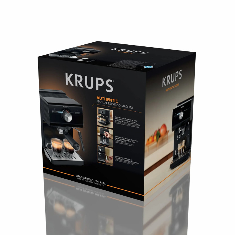 Krups Кавоварка ріжкова Authentic C50 2л, мелена, ручний капучинатор, 15 бар, чорний