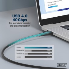 Digitus Кабель USB-C заряджання/синхронізації, 1м, USB 4.0 Gen3, 40G, 240W, 8K, силіконовий, чорний