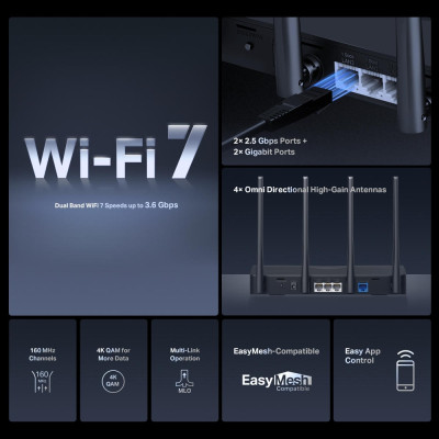 Mercusys Маршрутизатор MR27BE BE3600, 2xGE LAN, 1x2.5GE LAN, 1x2.5GE WAN, MESH