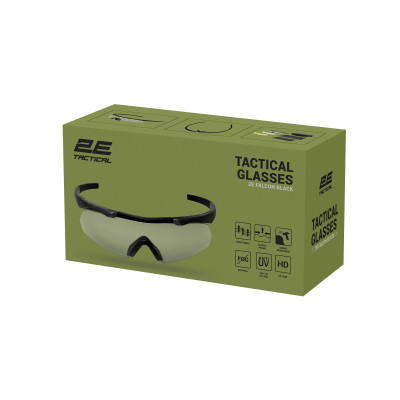 2E Tactical Окуляри тактичні, захисні Falcon Black з EVA-футляром, 3 лінзи