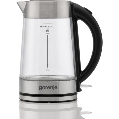 Gorenje Електрочайник 1.7л, 2,200 Вт, strix контроль, скло, нерж