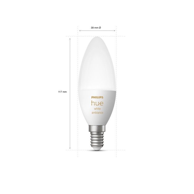 Philips Hue Лампа розумна E14, 5.2W(40Вт), 2200K-6500K, Tunable white, ZigBee, Bluetooth, димування