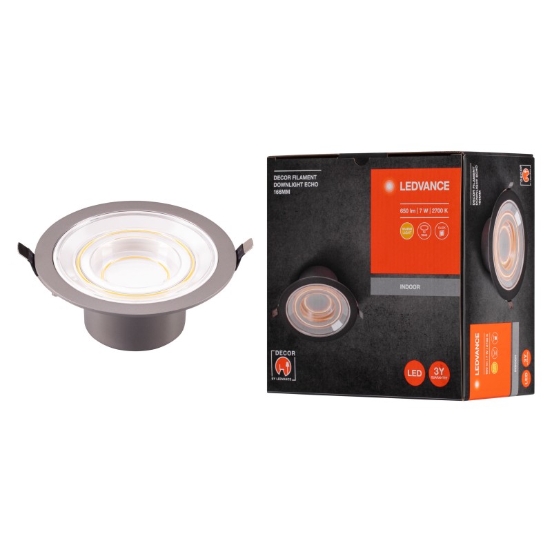 LEDVANCE Світильник даунлайт LED 8Вт 650Лм 2700K 166мм Decor Filament Downlight Echo алюміній