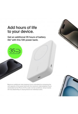 Belkin Акумулятор портативний літій-іонний Power Bank 8000мА·год, 15Вт, MagSafe Qi2, білий