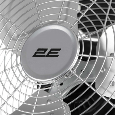 2E Вентилятор підлоговий професійний, 45см, 100Вт, кнопки, двигун мідь 100%, срібний