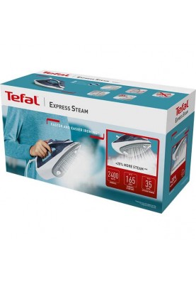 Tefal Праска Express Steam, 2400Вт, 270мл, паровий удар -165гр, постійна пара - 35гр, керам. підошва, біло-синій