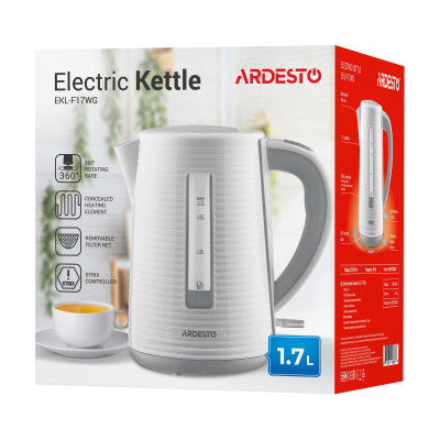 ARDESTO Електрочайник EKL-F17WG 1.7л/2150Вт/strix контроль/колір білий + сірий