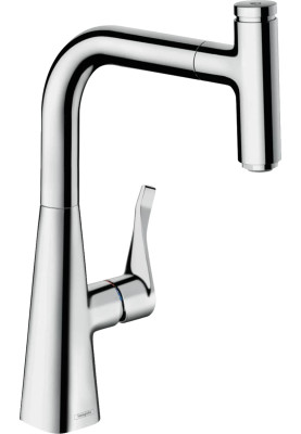 Hansgrohe Змішувач для кухні Metris Select, довж.виливу - 222мм, поворотний, витяжний, важіль + кнопка, хром