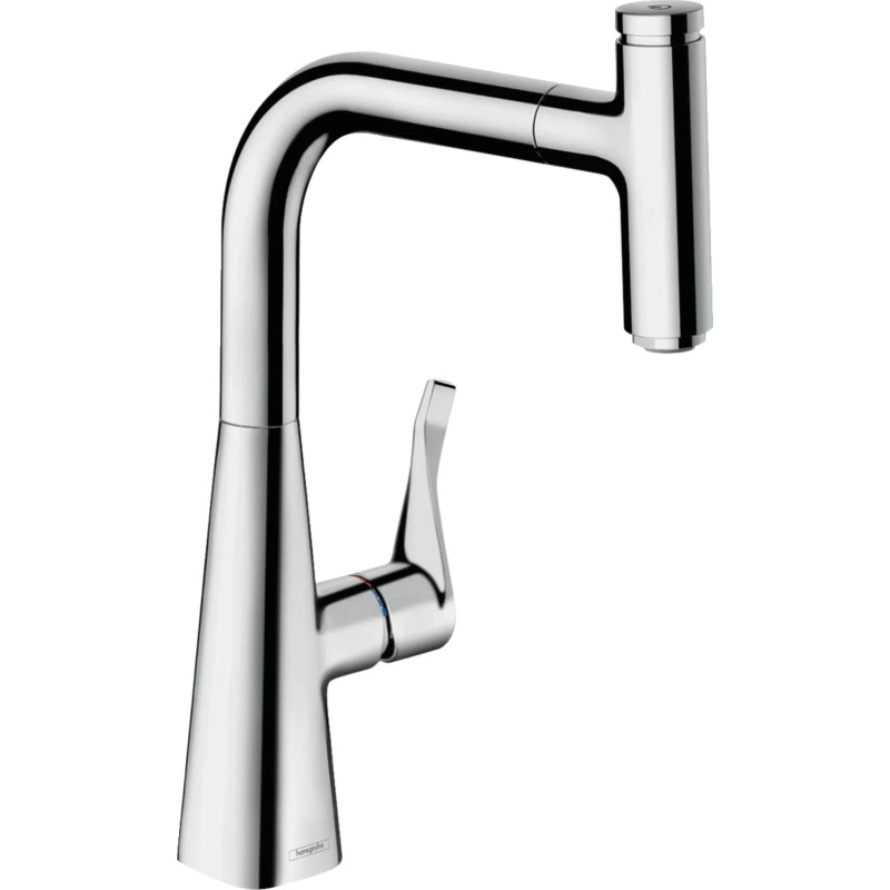 Hansgrohe Змішувач для кухні Metris Select, довж.виливу - 222мм, поворотний, витяжний, важіль + кнопка, хром