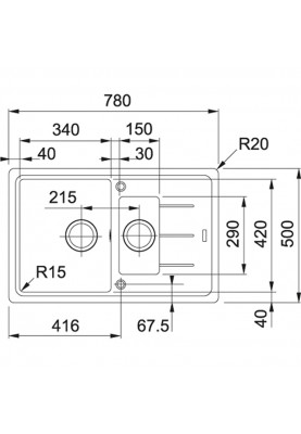Franke Мийка кухонна Basis, фраграніт, прямокутник, з крилом, 780х500х200мм, чаша - 2, накладна, BFG 651-78, сахара