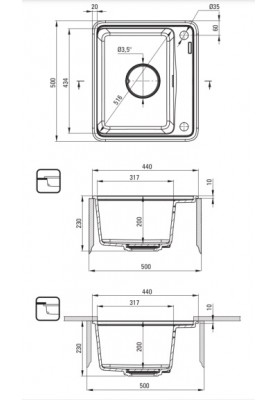 Deante Мийка кухонна Momi, граніт, квадрат, без крила, 500х440х230мм, чаша - 1, врізна, металічний графіт