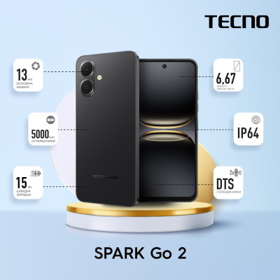 TECNO Смартфон Spark Go 2 (KM4) 6.67" 3/64ГБ, 2SIM, 5000мА • рік, Ink Black