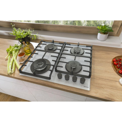 Gorenje Варильна поверхня газова на склі, 60см, чавун, білий Gorenje Варильна поверхня газова на склі, 60см, чавун, білий