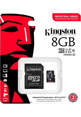 Kingston Карта пам'яті microSD 8GB C10 UHS-I U3 A2 V30 R100/W80MB/s + SD Industrial