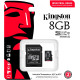 Kingston Карта пам'яті microSD 8GB C10 UHS-I U3 A2 V30 R100/W80MB/s + SD Industrial
