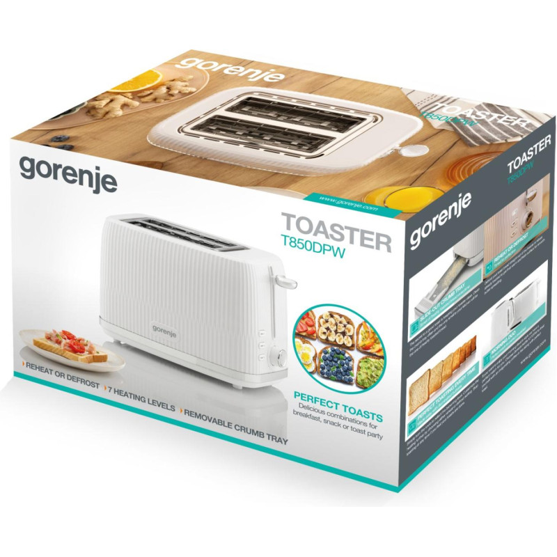 Gorenje Тостер, 850Вт, пластик/метал, білий