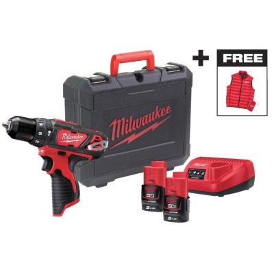 Milwaukee Шурупокрут-дриль акумуляторний M12 BPD-202C 12В 2х2А·рік 30Нм 0·1500об·хв ЗП C12C жилет кейс 1.2кг