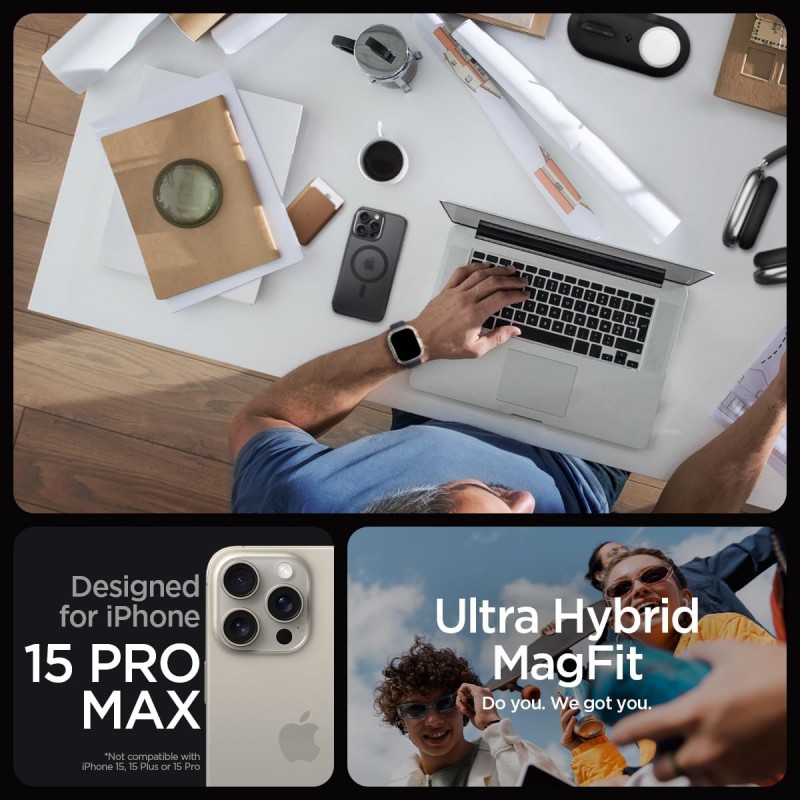 Spigen Чохол для Apple iPhone 15 Pro Max Ultra Hybrid MagFit, Frost Black