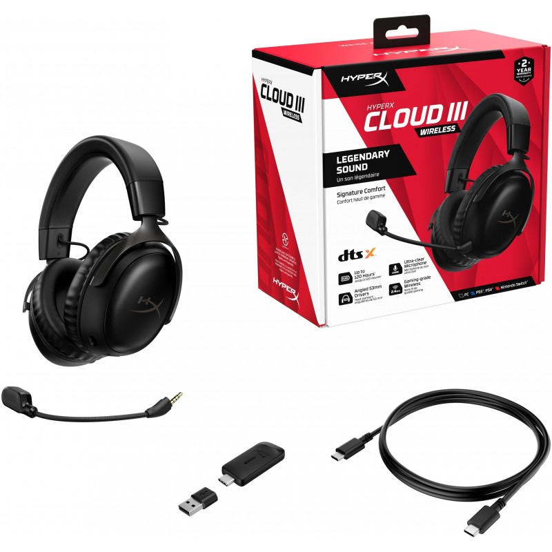 HyperX Гарнітура ігрова Cloud III, WL/USB-A/USB-C, чорний