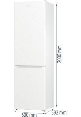 Gorenje Холодильник з нижн. мороз. камерою, 200х60х60см, 2 двері, 235(96)л, А++, NoFrost+, Зона св-ті, білий