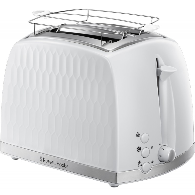 Russell Hobbs Тостер Honeycomb, 850Вт, пластик, широкі слоти, білий