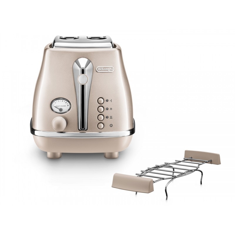 Delonghi Тостер Icona Metallics 900Вт, метал, односторонній підігрів, бежевий