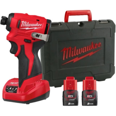 Milwaukee Гвинтоверт ударний акумуляторний Milwaukee M12 BLIDRC-202C 12В АКБ 2х4А·год 124Нм 0-3000об/хв 1/4" ЗП С12 кейс 0.6кг