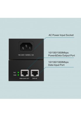 TP-Link Інжектор PoE POE170S 1xGE, 1xGE PoE, 60Вт