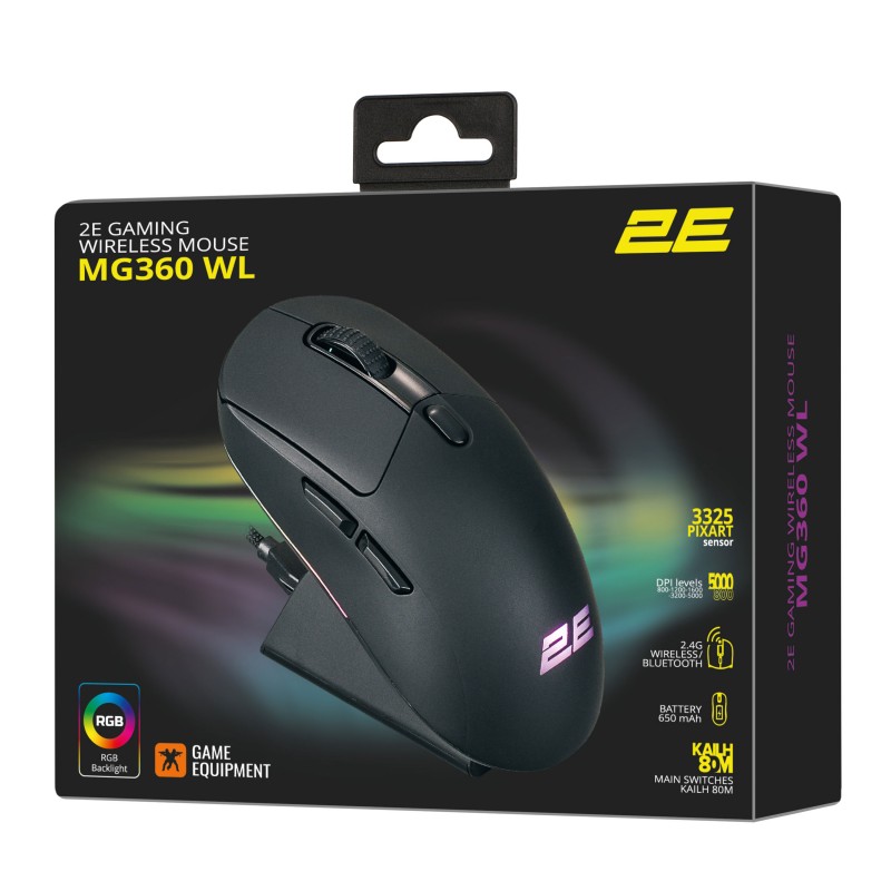 2E Gaming Миша MG360 WL, USB-A/WL/BT, чорний