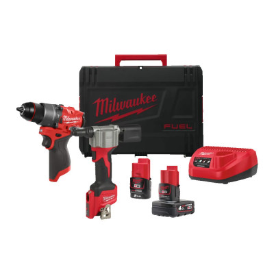 Milwaukee Набір із двох акумуляторних інструментів Milwaukee M12 FPP2D2-422X FUEL POWER PACK IN2 шурупокрут-дриль M12 FPD2 заклепочник акумуляторний M12 BPRT акб 1х2А·год 1х4А·год кейс
