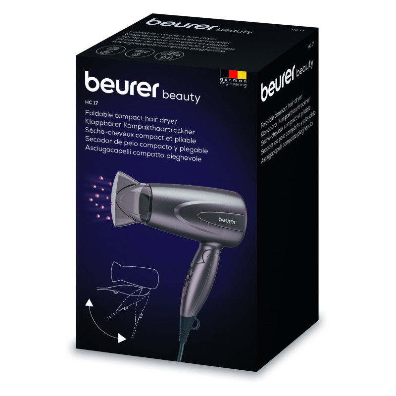 Beurer Фен дорожній, 1300Вт, 2 режими, 2 швидкості, сірий