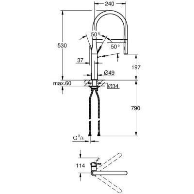 Grohe Змішувач для кухні Essence, довж.виливу - 240мм, поворотний, гнучкий, 1 важіль, хром