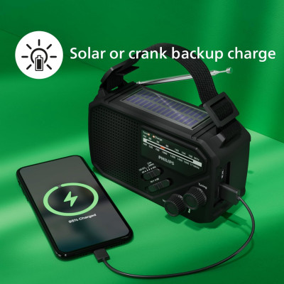 Philips Портативне радіо TAR1609 FM/MW, Solar Power, LED Light, Kinetic & Li-ion battery