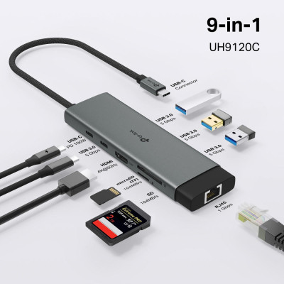 TP-Link Хаб USB UH9120C USB-C > 3xUSB3.0/1xUSB-C/xHDMI/1xRJ45/1xSD/1xmicroSD/1xPD 100Wh