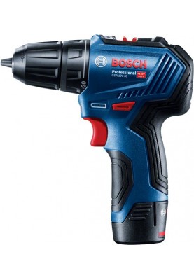 Bosch Шурупокрут-дриль акумуляторний GSR 12V-30, 12В 2х2Аг, 18/30 Нм, 20+1, 420/1600об/хв, ЗП, кейс, набір оснастки, 0.89 кг