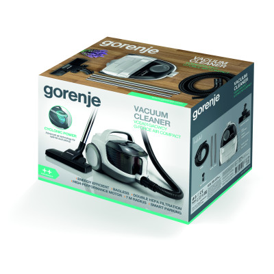 Gorenje Пилосос контейнерний, 800Вт, конт пил -2.2л, HEPA, телескоп трубка, білий
